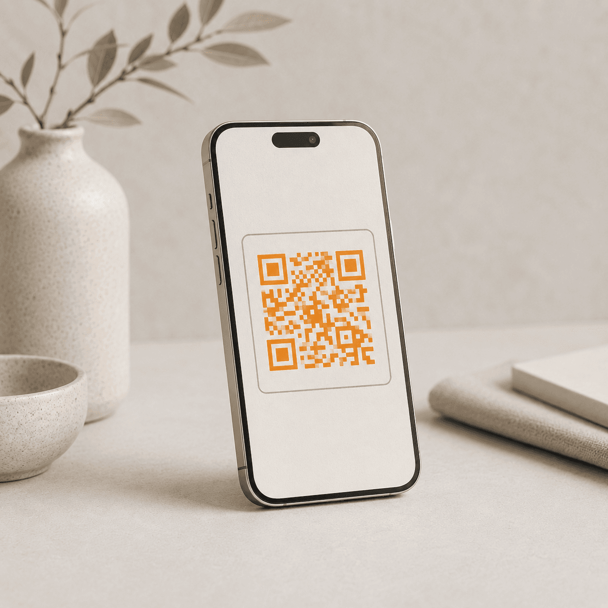 Phone displaying a Fidevos QR code.