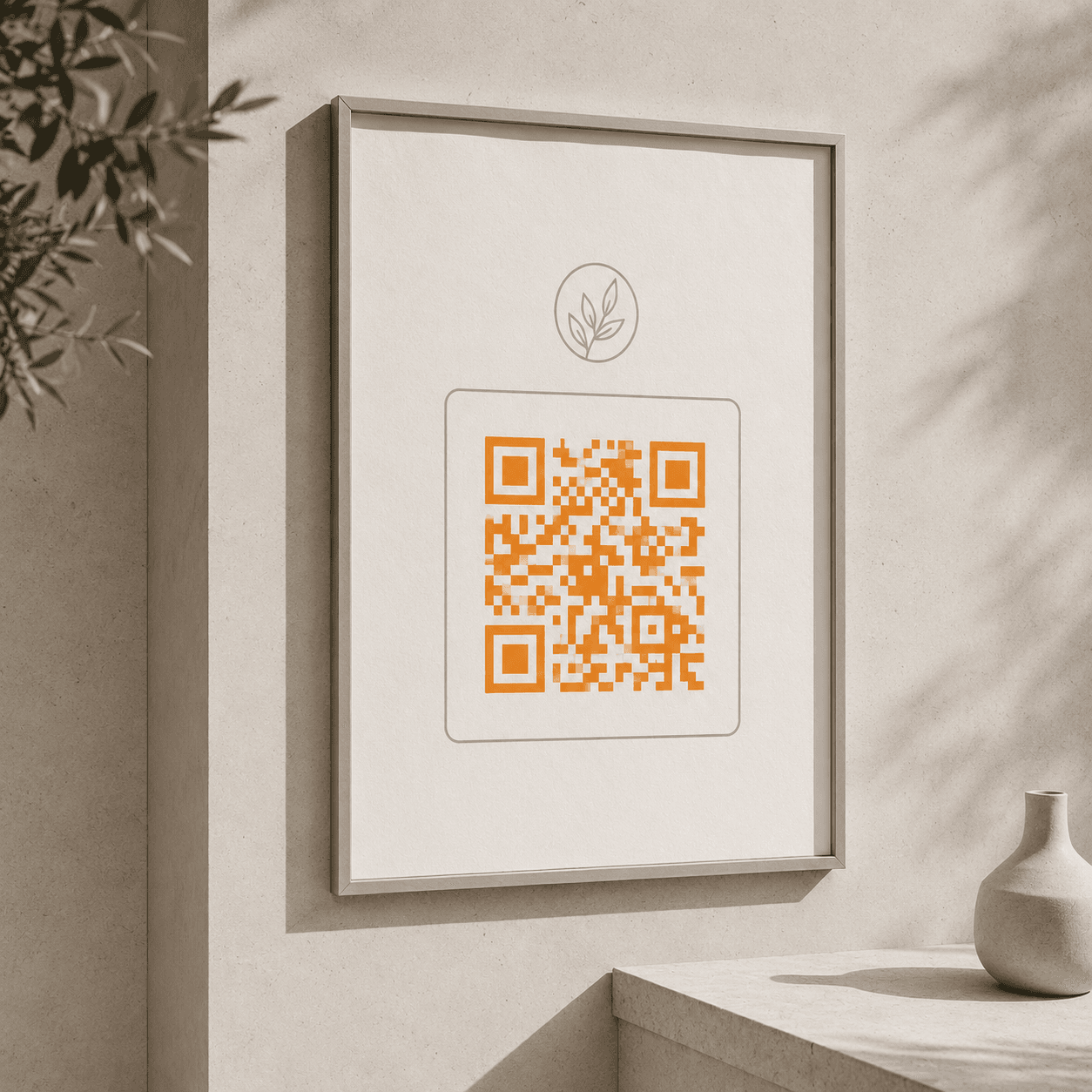 Wall frame with a Fidevos QR code.